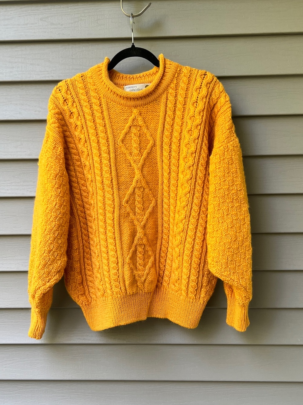 Country Collection Irish Wool Sweater Chunky Knit Mustard Yellow M Unisex